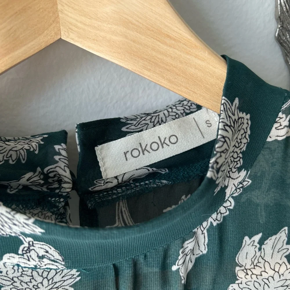 LULU’S Green White Floral Midi Dress | Sheer Sleeve | Mock Neck | Fit Flowy Glam - Picture 12 of 12